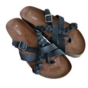White Mountain Harrington Sandals Black Leather Braided 12